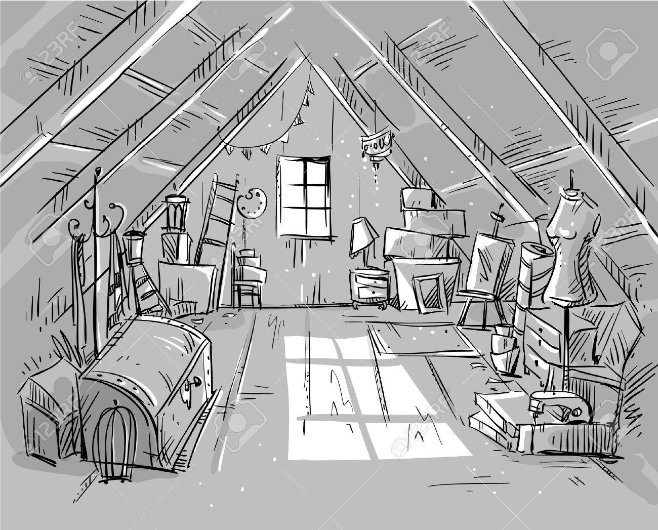 古い屋根裏部屋 ベクトル イラストのイラスト素材 ベクタ Image