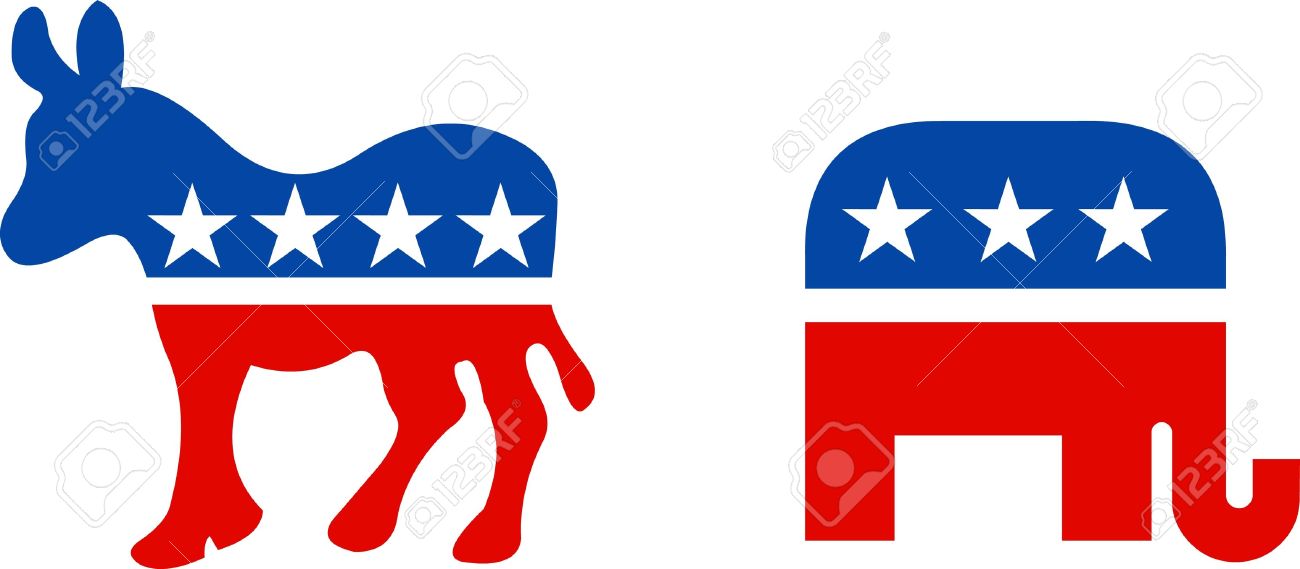 political symbol of republican elephant and democratic donkey stock