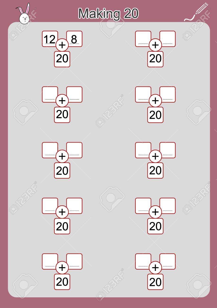 ways to make addition worksheet for children kindergarten ways to make addition worksheet for children kindergarten stock vector