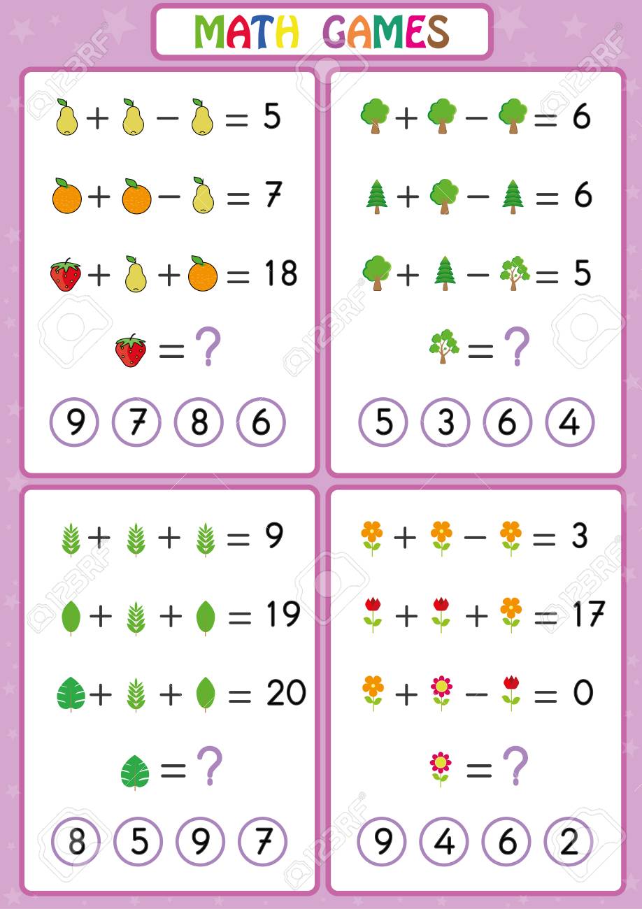 Mathematics educational game for kids, fun worksheets for children, Kids are learning to solve problems. - 106248582 Mathematics educational game for kids, fun worksheets for children, Kids are learning to solve problems. - 106248582