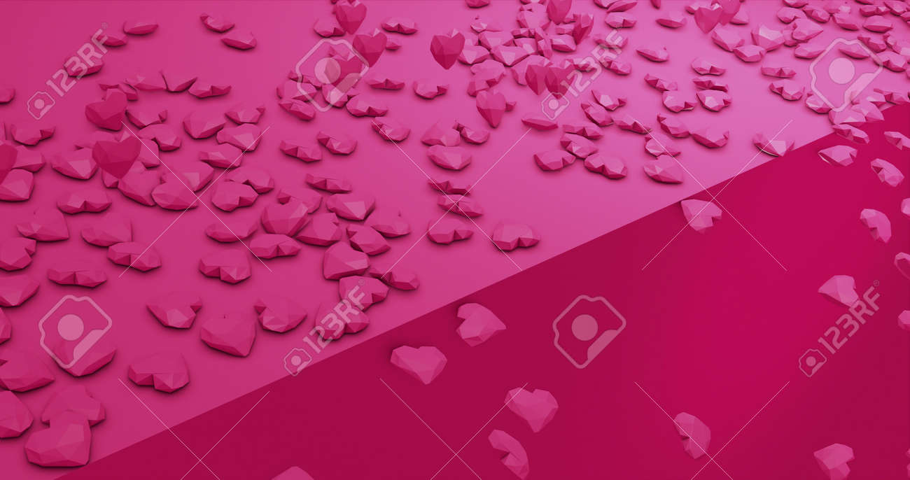 Romantic cute falling polygonal hearts. Valentines Day. wedding event background. 3D rendering 3D illustration - 165178036 Romantic cute falling polygonal hearts. Valentines Day. wedding event background. 3D rendering 3D illustration - 165178036