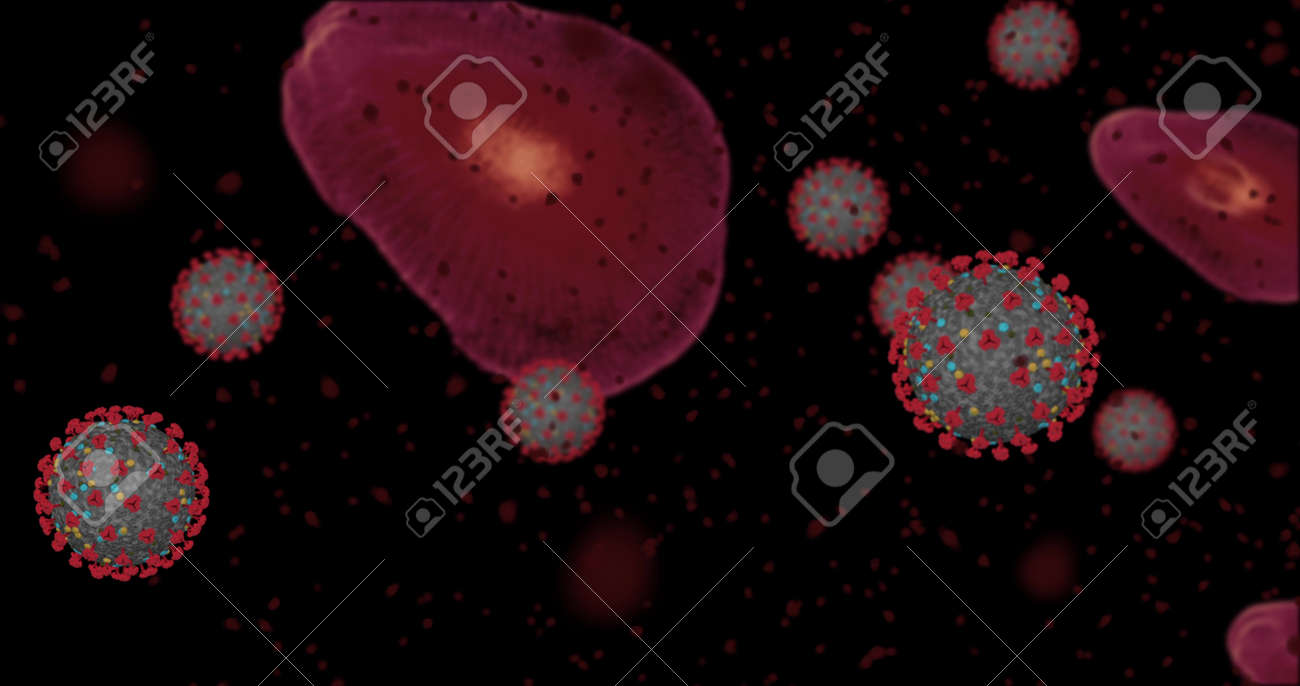 Hight concentration Coronavirus disease Covid-19. Animation group of viruses and Red blood cells close up under the microscope. 3D rendering 3D illustration - 165178070 Hight concentration Coronavirus disease Covid-19. Animation group of viruses and Red blood cells close up under the microscope. 3D rendering 3D illustration - 165178070