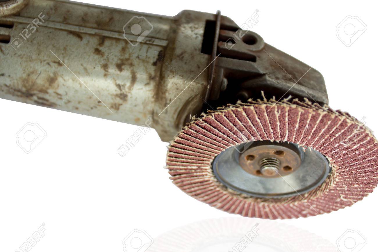 電動サンダー研削工具摩耗サンドペーパー頭と白い背景で隔離の新しいヘッド の写真素材 画像素材 Image
