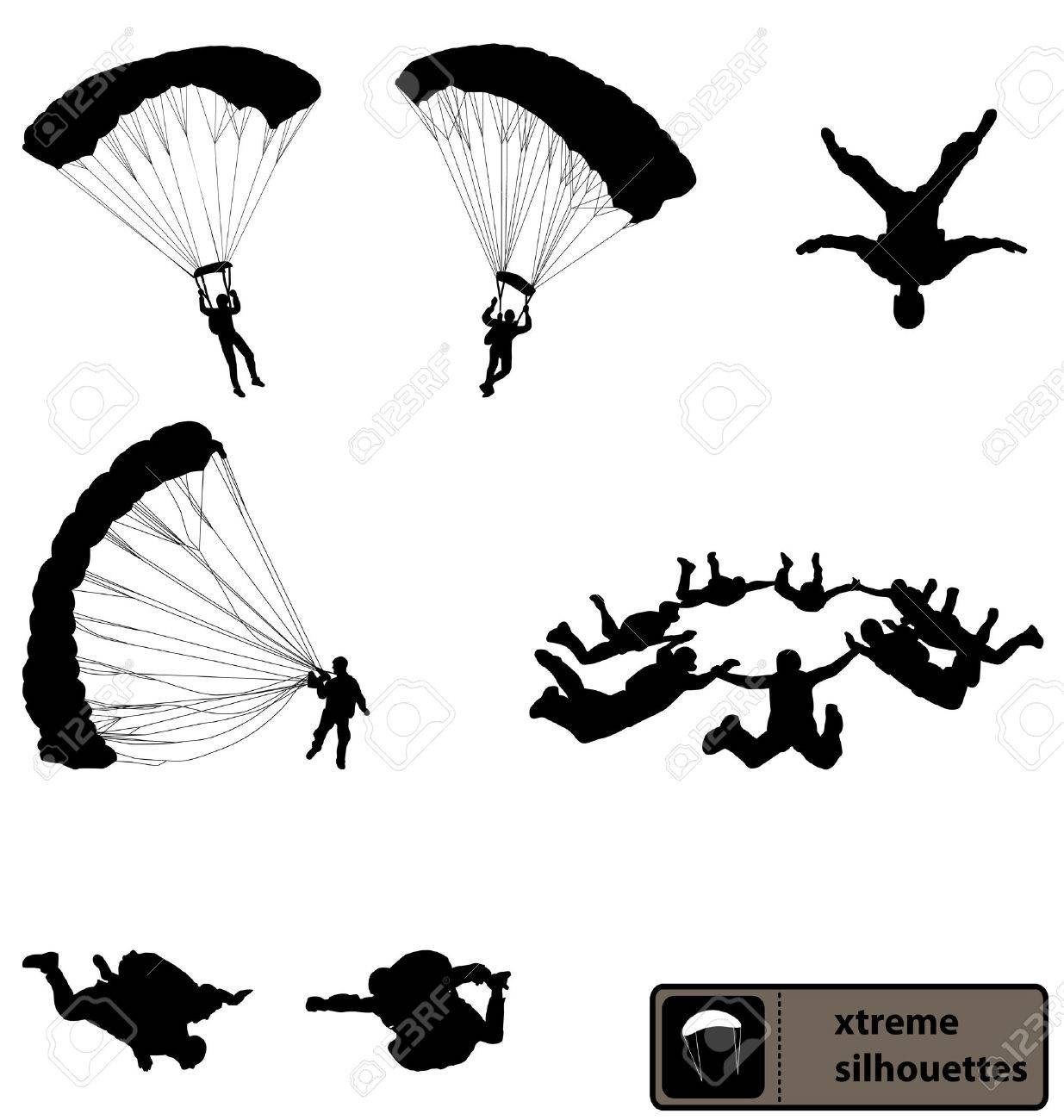 スカイ ダイビング シルエット コレクション のイラスト素材 ベクタ Image