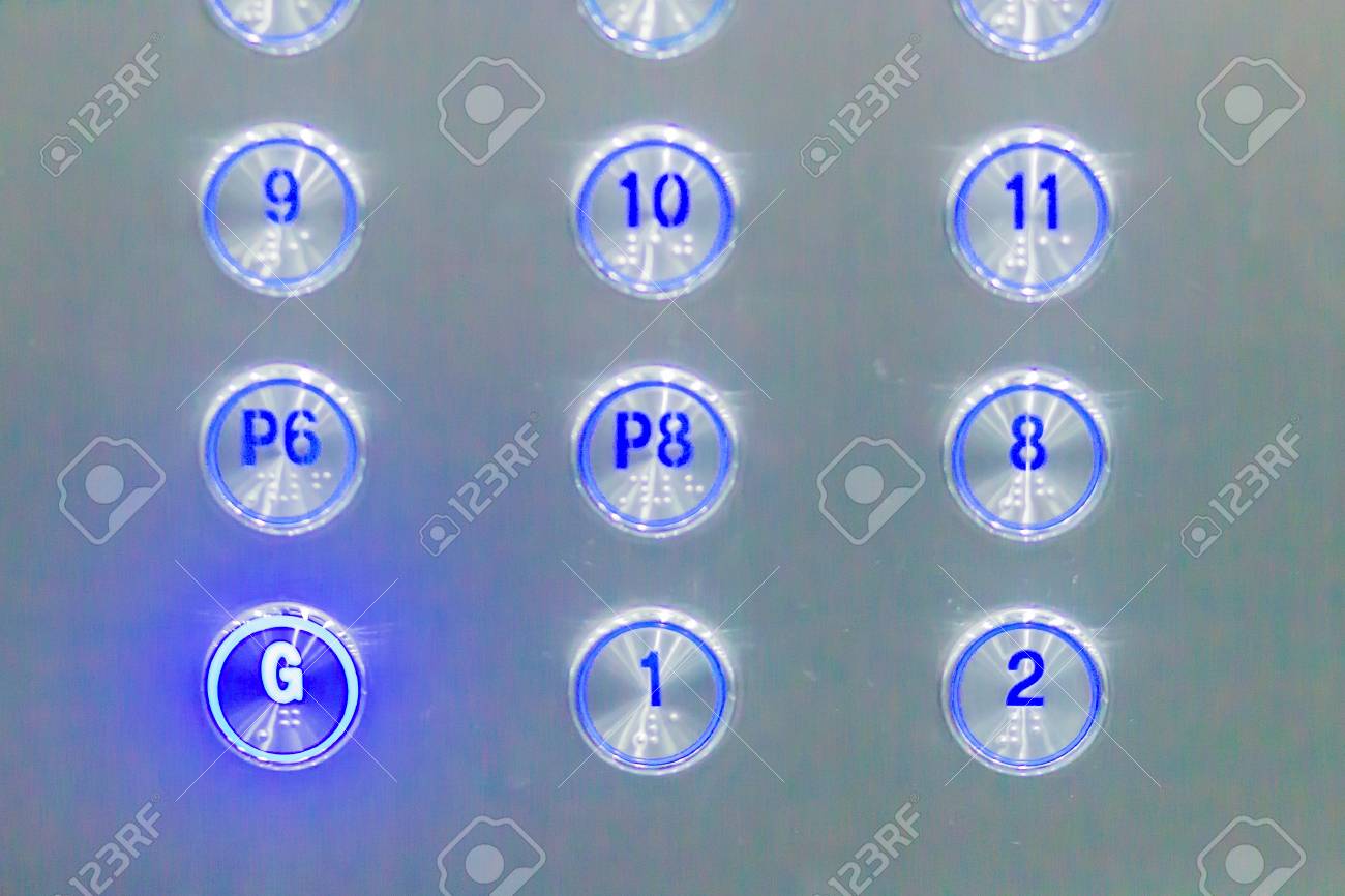 Blue Elevator Buttons Pressed G Lift Down To Ground Floor Stock