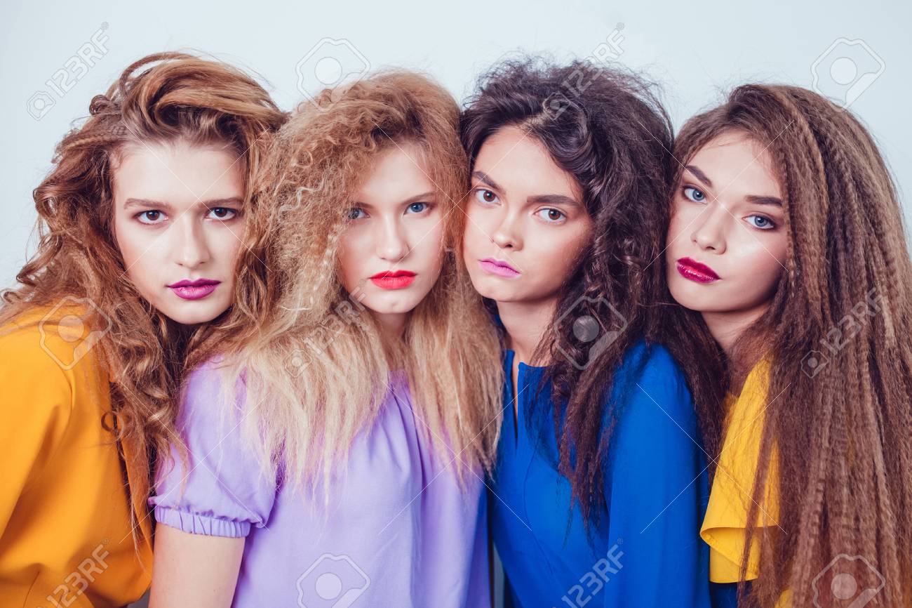 Fashion Girls In Bright Clothes Beautiful Women With Professional