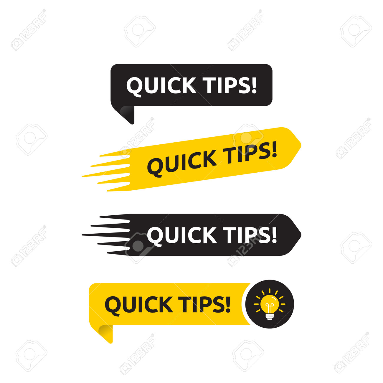 Quick tips, helpful tricks vector icon or symbol set with black and yellow color and light bulb element suitable for web. emblems and banners vector set isolated - 162382182 Quick tips, helpful tricks vector icon or symbol set with black and yellow color and light bulb element suitable for web. emblems and banners vector set isolated - 162382182