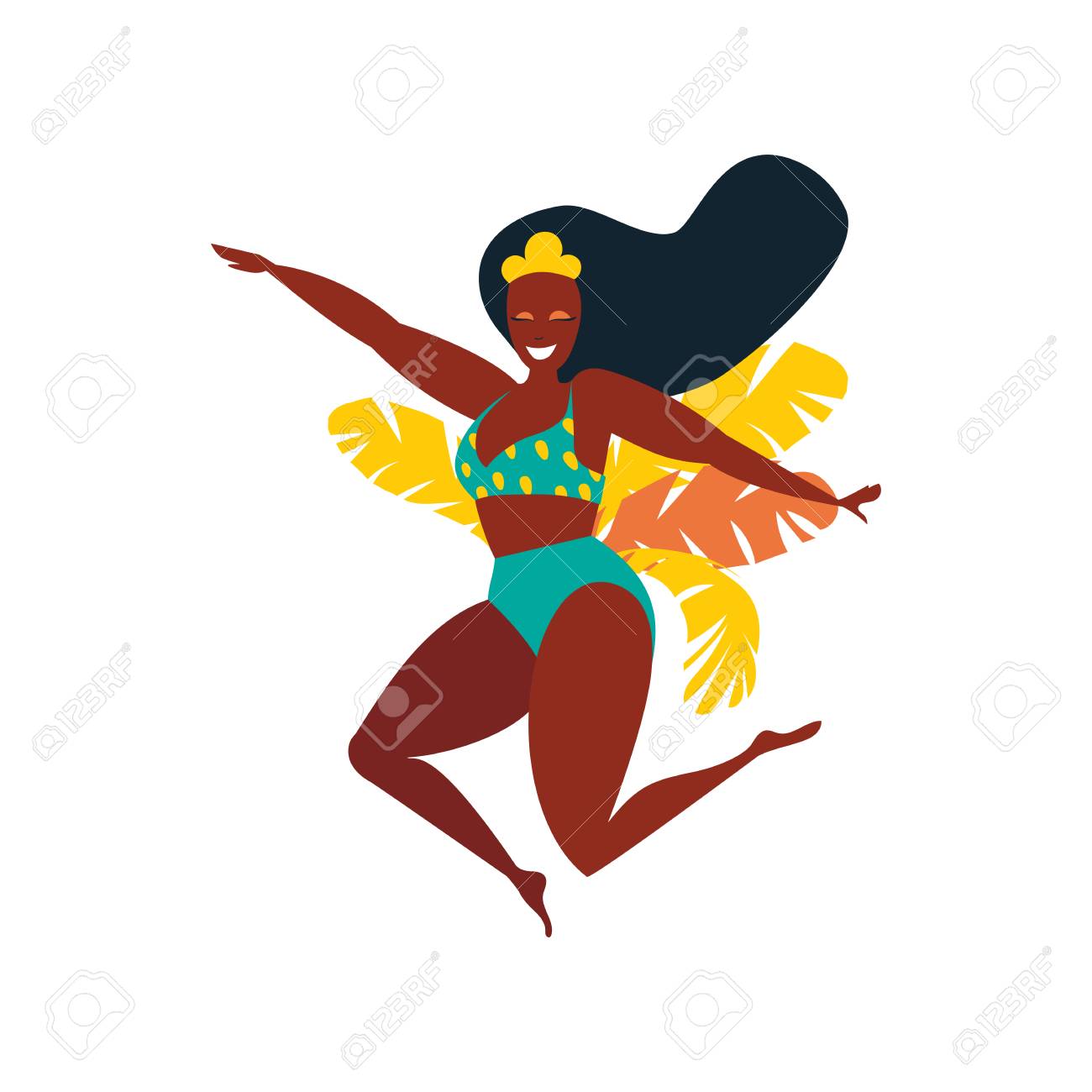 ベクトルフラット文字 リオデジャネイロのカーニバルのブラジルのサンバダンサー お祝いのスーツを着た女の子 のイラスト素材 ベクタ Image