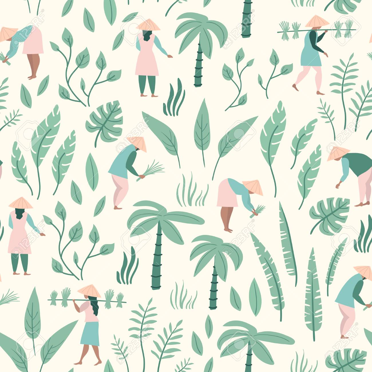 Vector seamless pattern with landscape and lifestyle of Vietnamese people.Travel to Vietnam. - 111883382 Vector seamless pattern with landscape and lifestyle of Vietnamese people.Travel to Vietnam. - 111883382