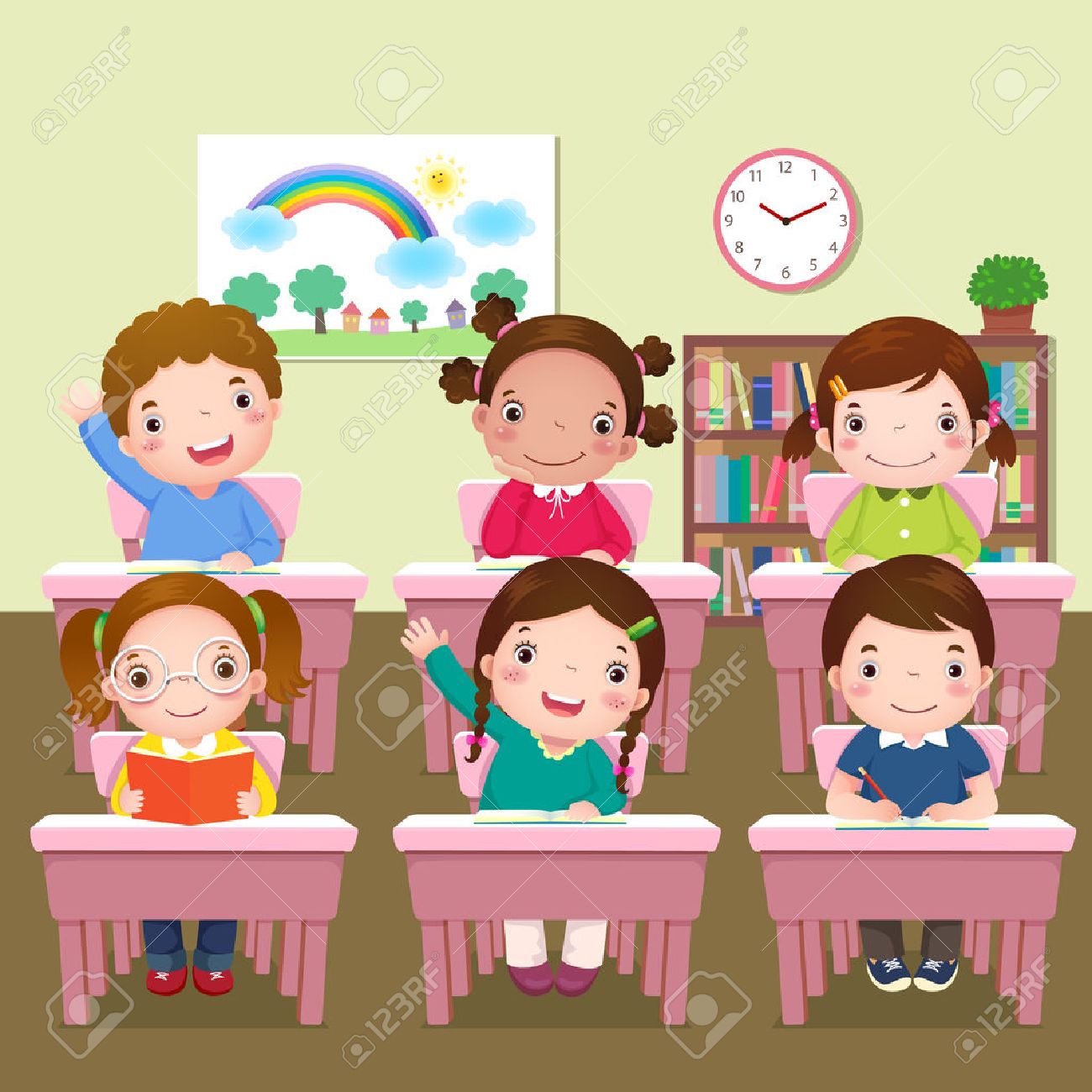 Illustration of school kids studying in classroom - 51009961 Illustration of school kids studying in classroom - 51009961