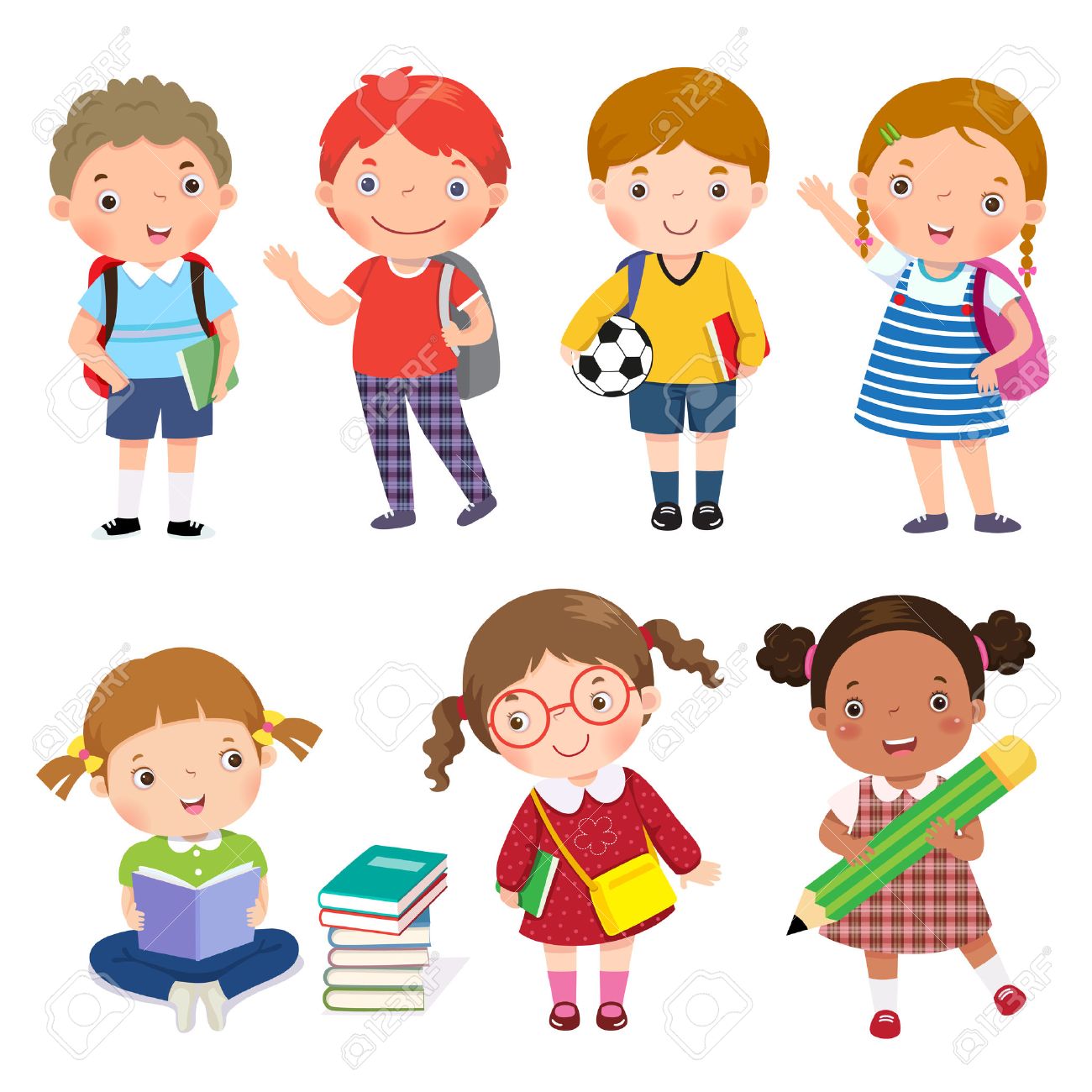 Retour A L Ecole Set D Enfants De L Ecole Dans Le Concept De L Education Clip Art Libres De Droits Vecteurs Et Illustration Image