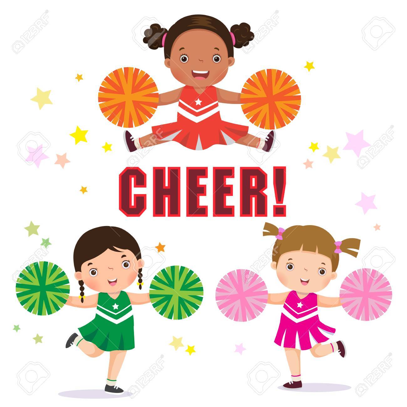 Vector Illustration Of Cheerleader With Pom Poms Royalty Free SVG,  Cliparts, Vectors, and Stock Illustration. Image 59499623., image size:1300x1300