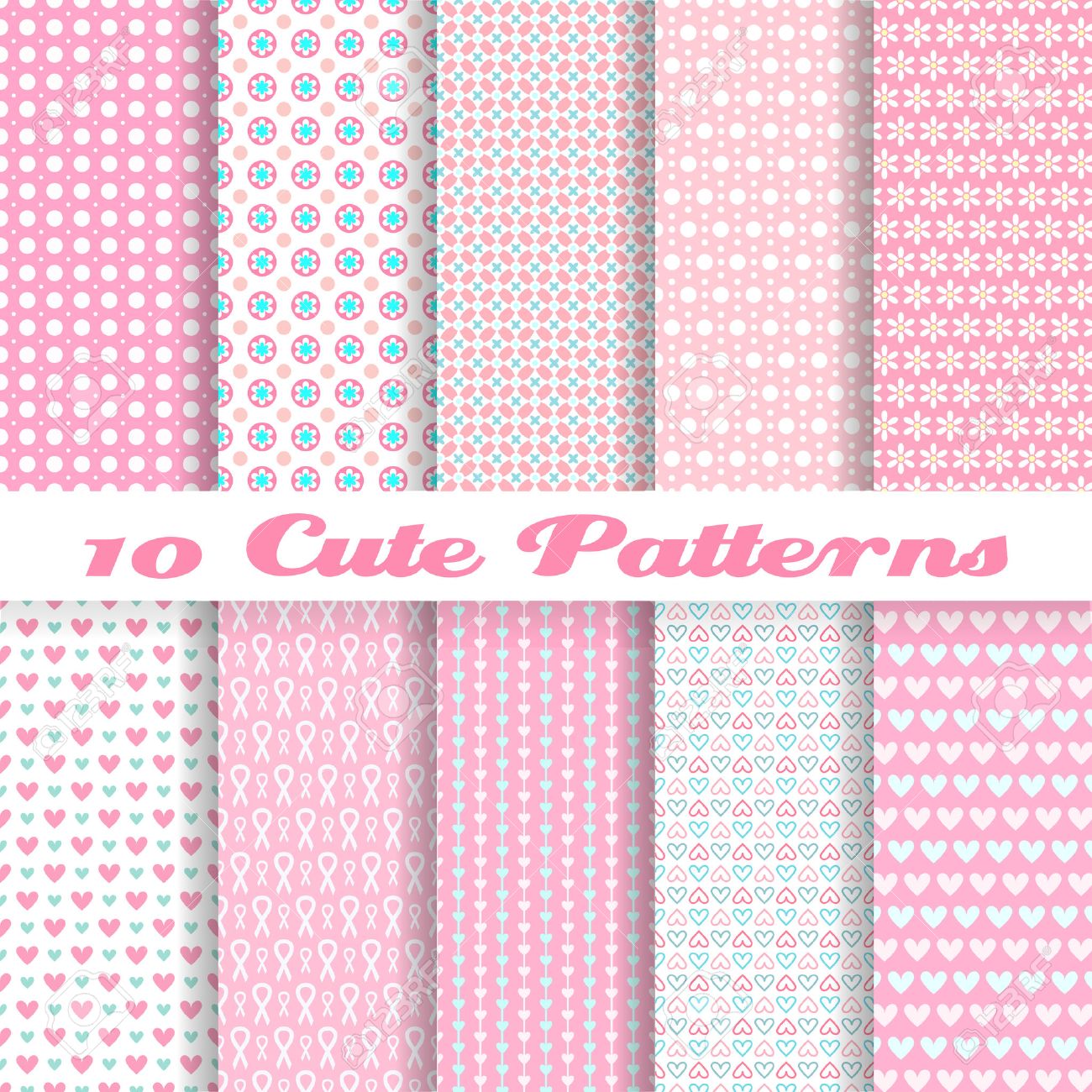 10 cute different vector seamless patterns tiling pink color cute different images