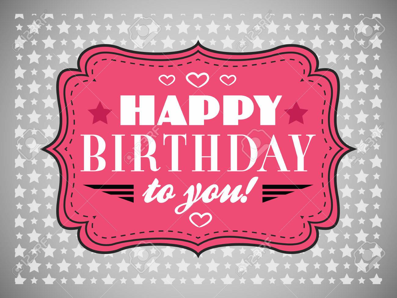 幸せな誕生日カード タイポグラフィの文字のフォントの種類 灰色の背景上のヴィンテージのピンクのフレーム あなたのレトロな休日デザイン ベクトル イラスト のイラスト素材 ベクタ Image