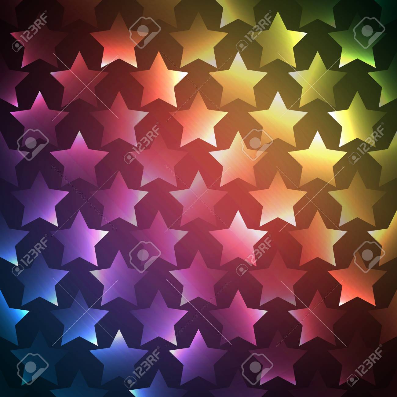 明るいスペクトル壁紙を抽象化します モダン ディスコのベクトル図です クールなパターン背景 レインボーとブラックの色 光と輝きの星の形 のイラスト素材 ベクタ Image