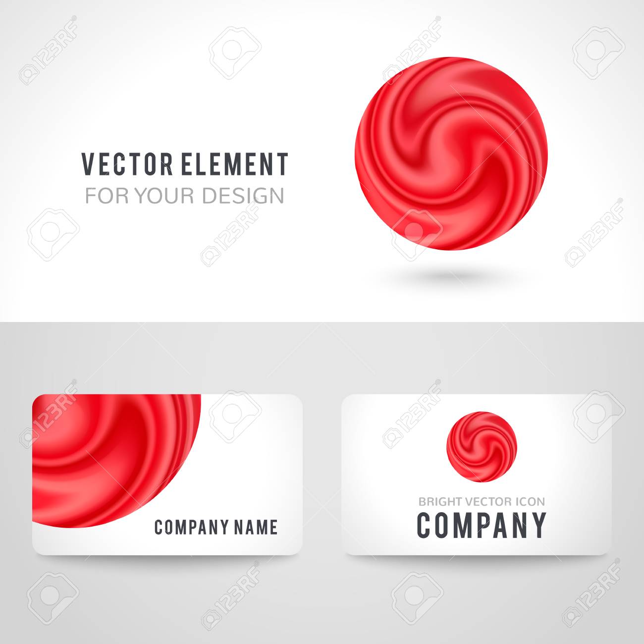 business card template set abstract red circle on white background