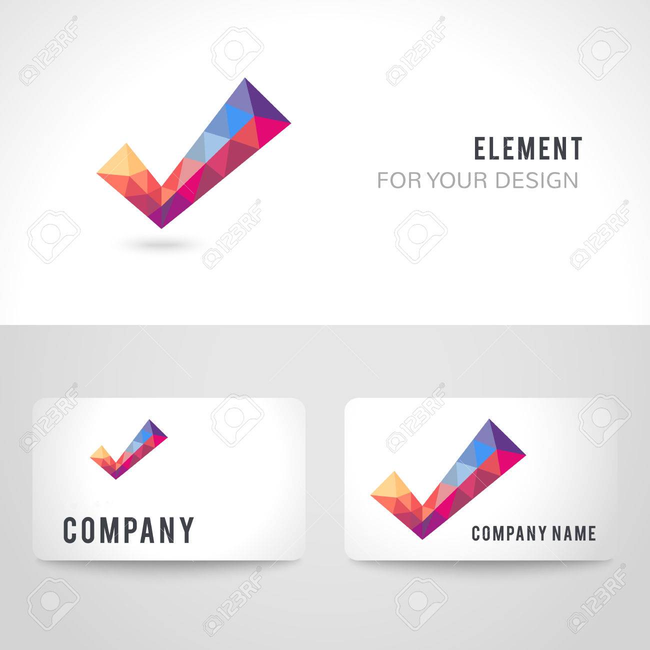 Business Card Template Set. Polygonal Crystal Check Mark Or Tick Regarding Acceptance Card Template Business Card Template Set. Polygonal Crystal Check Mark Or Tick Regarding Acceptance Card Template