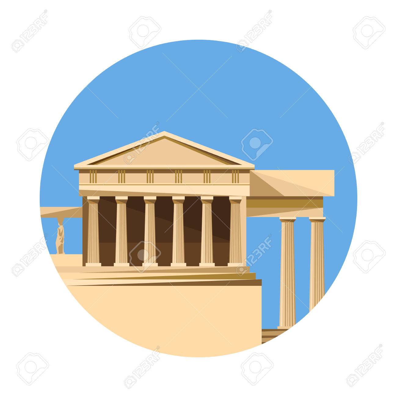 ギリシャのパルテノン神殿アイコンが白い背景で隔離 有名な古代建築のベクトル図です 旅行ギリシャはがき 古典的な石のランドマーク シンボル 観光宗教歴史的寺院のイラスト素材 ベクタ Image