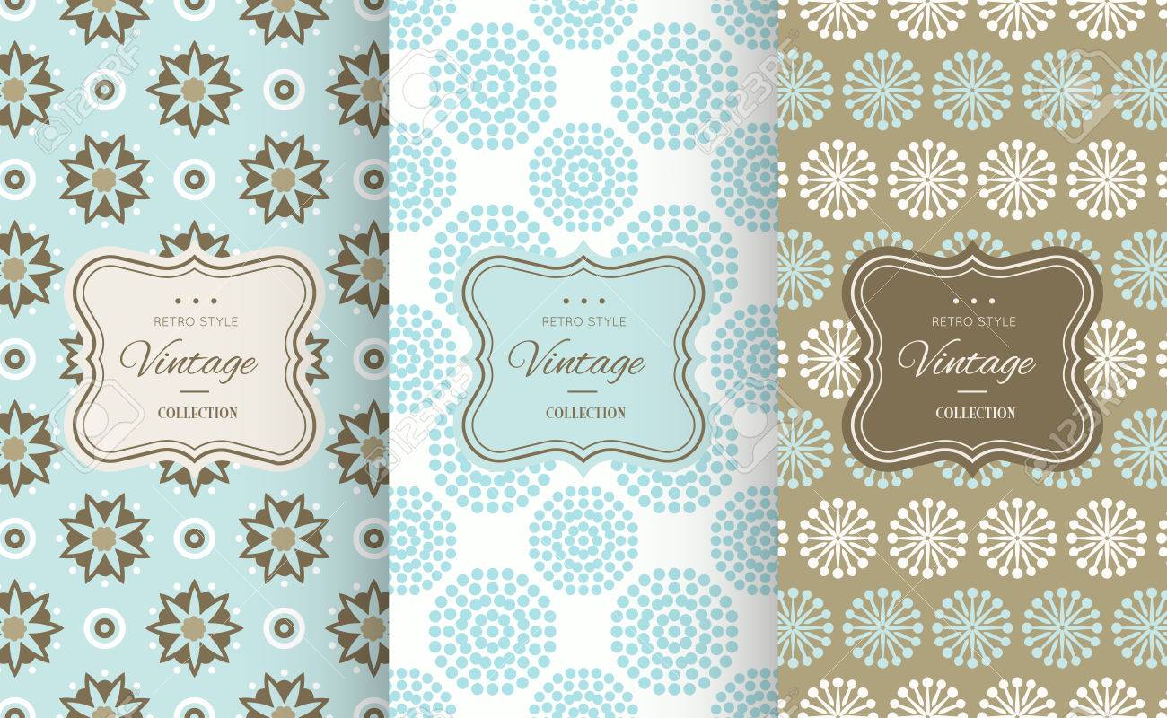 レトロなシックなシームレス パターン背景 デザインのベクトル図です 抽象的な幾何学的なフレーム スタイリッシュな装飾ラベル設定美術装飾テクスチャ壁紙パッケージ エレガントなファッションの簡単な枠線のイラスト素材 ベクタ Image