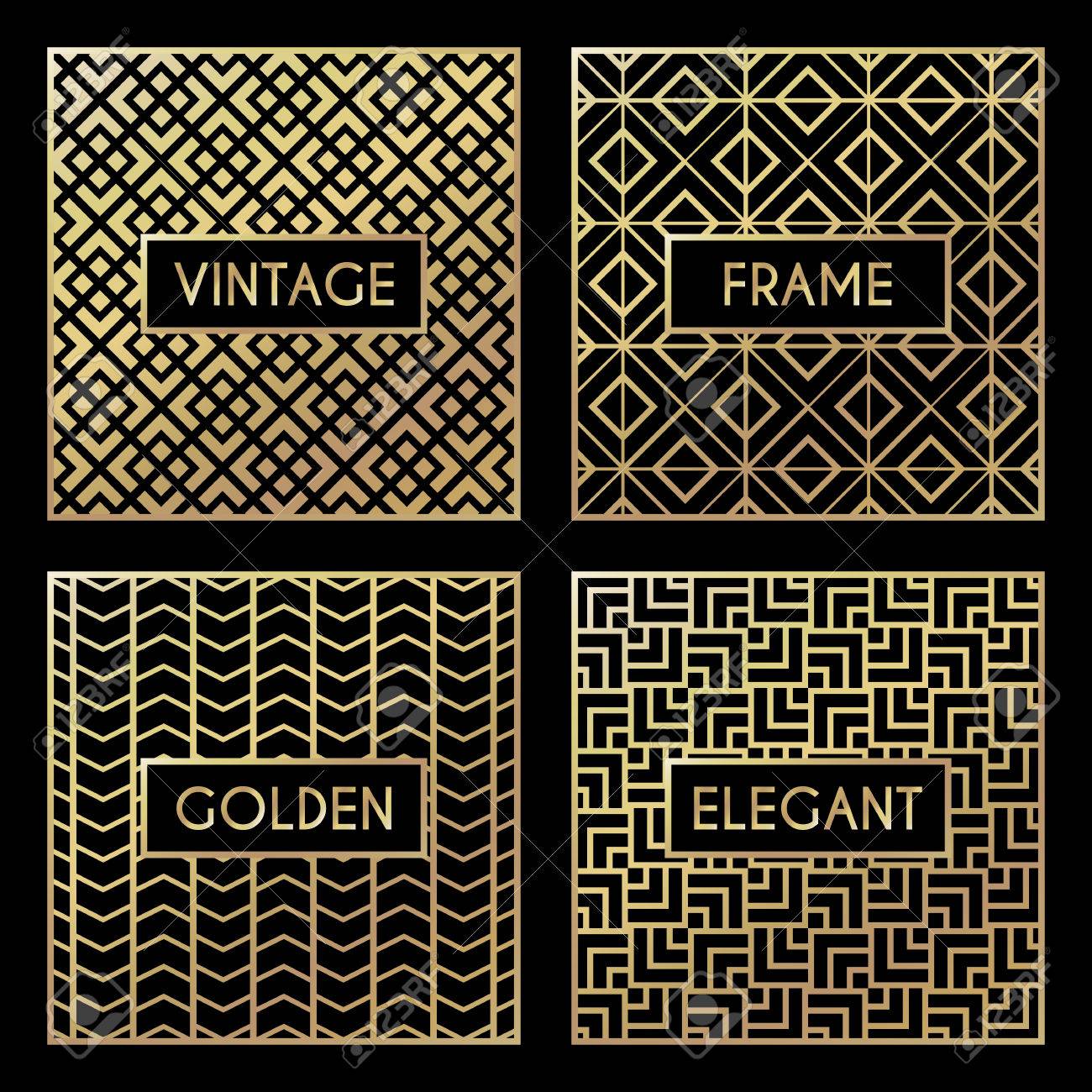 Golden vintage pattern on black background. Vector illustration for retro design. Gold abstract frame. Label set. Elegant luxury foil - 67873326 Golden vintage pattern on black background. Vector illustration for retro design. Gold abstract frame. Label set. Elegant luxury foil - 67873326