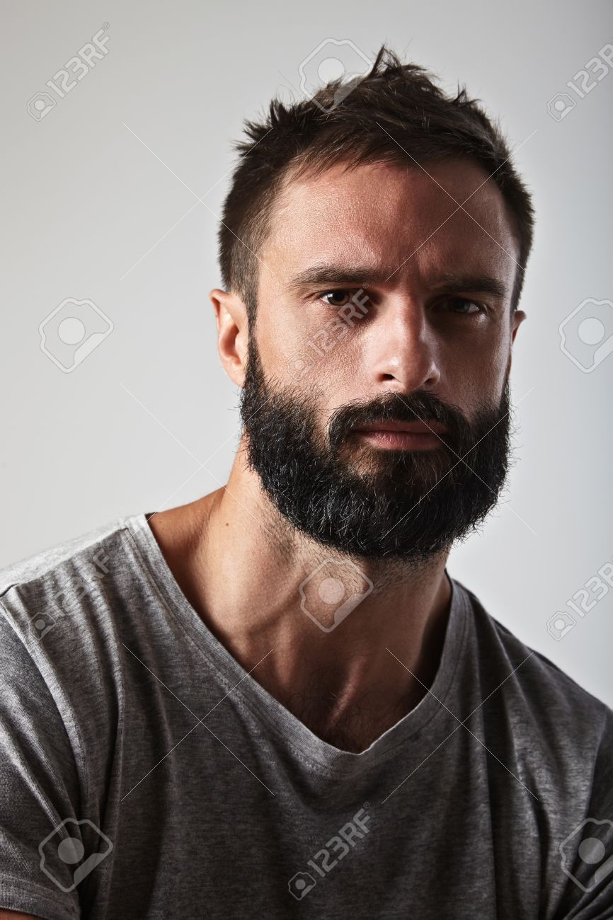 close up portrait of a handsome bearded man stock photo picture and