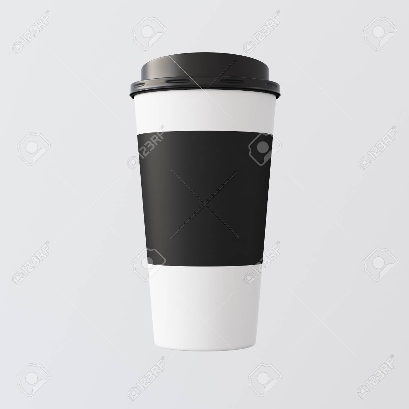 Blank White Plastic Paper Coffee Cup Empty Gray Background One Take Away Cardboard Mug Closed Cap Isolated Black Holder Line Center Retail Mockup Presentation Corporate Business Message 3d Rendering Stock Photo Picture And Royalty Free Image