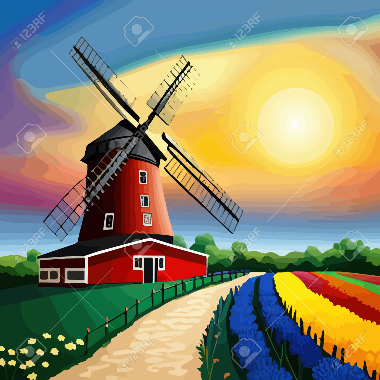 チューリップ畑　モネ ライデン近くのチューリップ畑 モネ