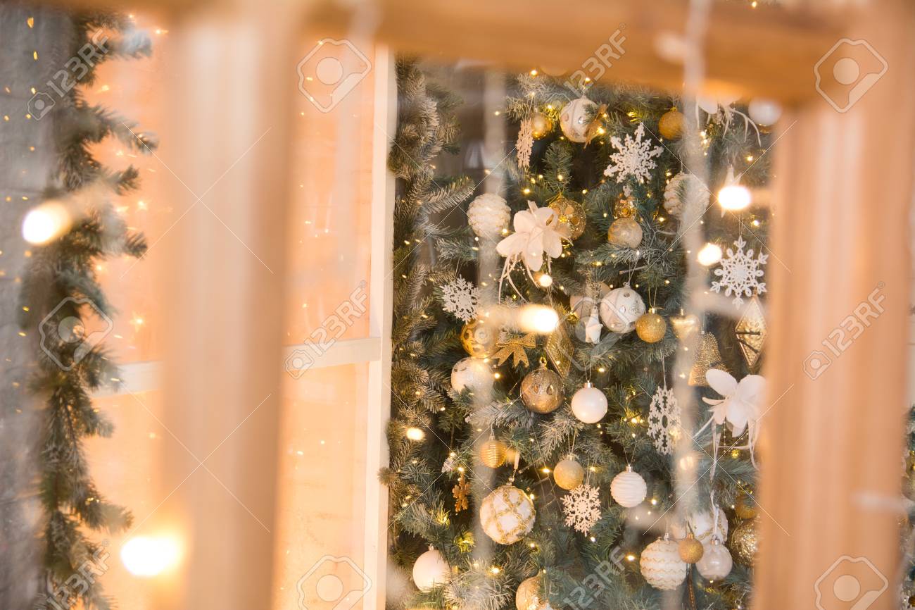 Christmas Spruce Through The Door Frame New Year S Elegant Christmas