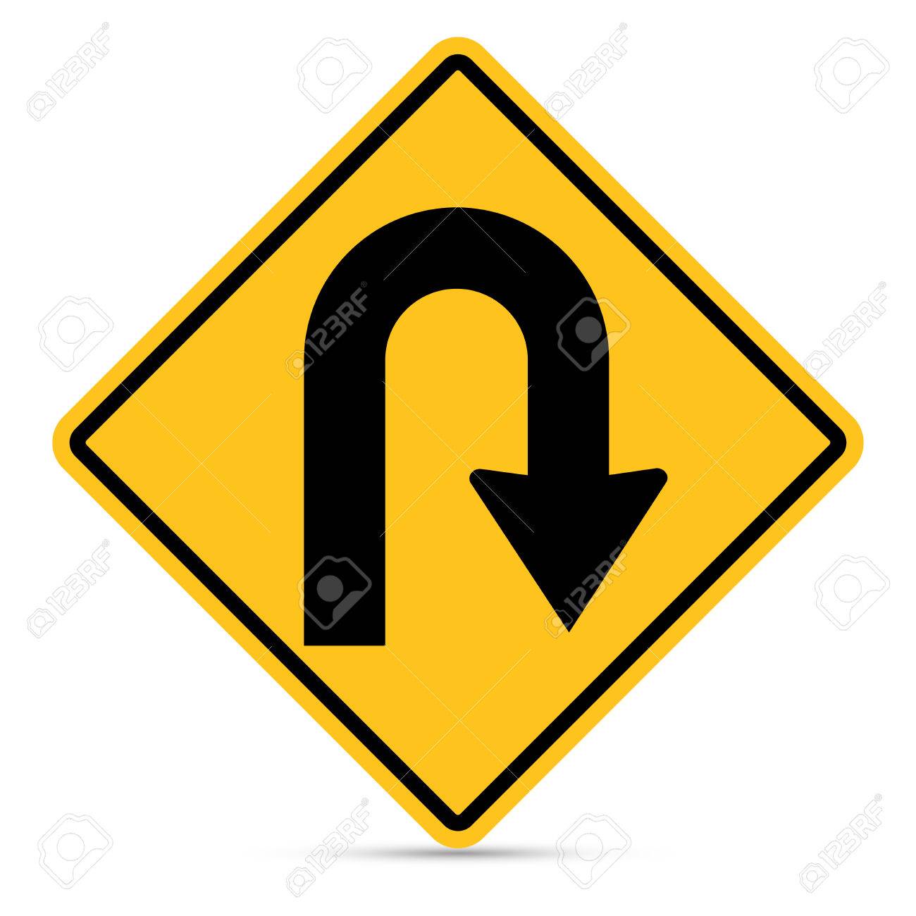 白い背景の交通記号 右 U ターン標識 のイラスト素材 ベクタ Image