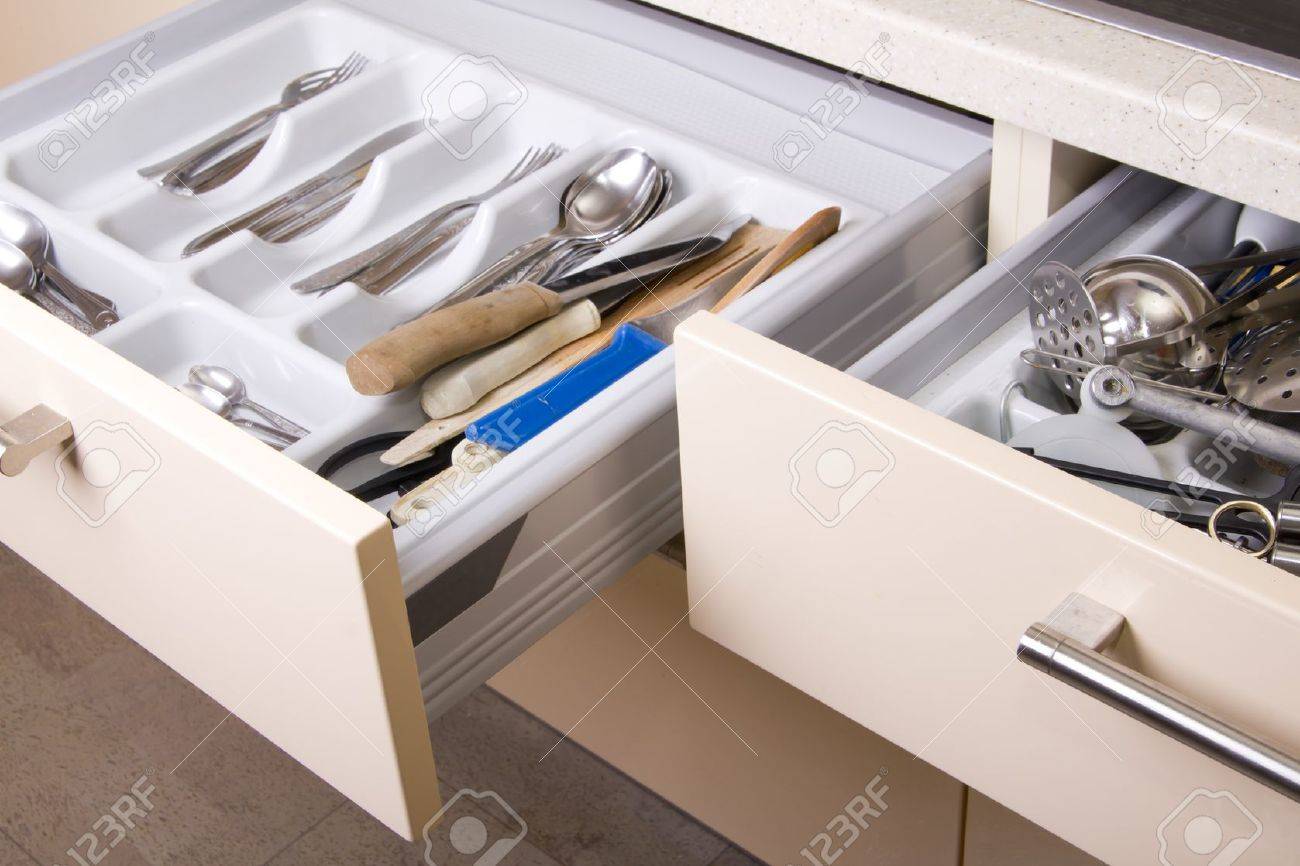 Open Organized Kitchen Drawer With Utensils Stock Photo Picture And Royalty Free Image Image 17631575
