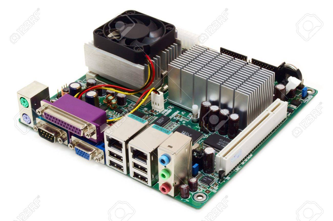 shot of the small mini-ITX motherboard on a white background with pretty shadow - 773257 shot of the small mini-ITX motherboard on a white background with pretty shadow - 773257