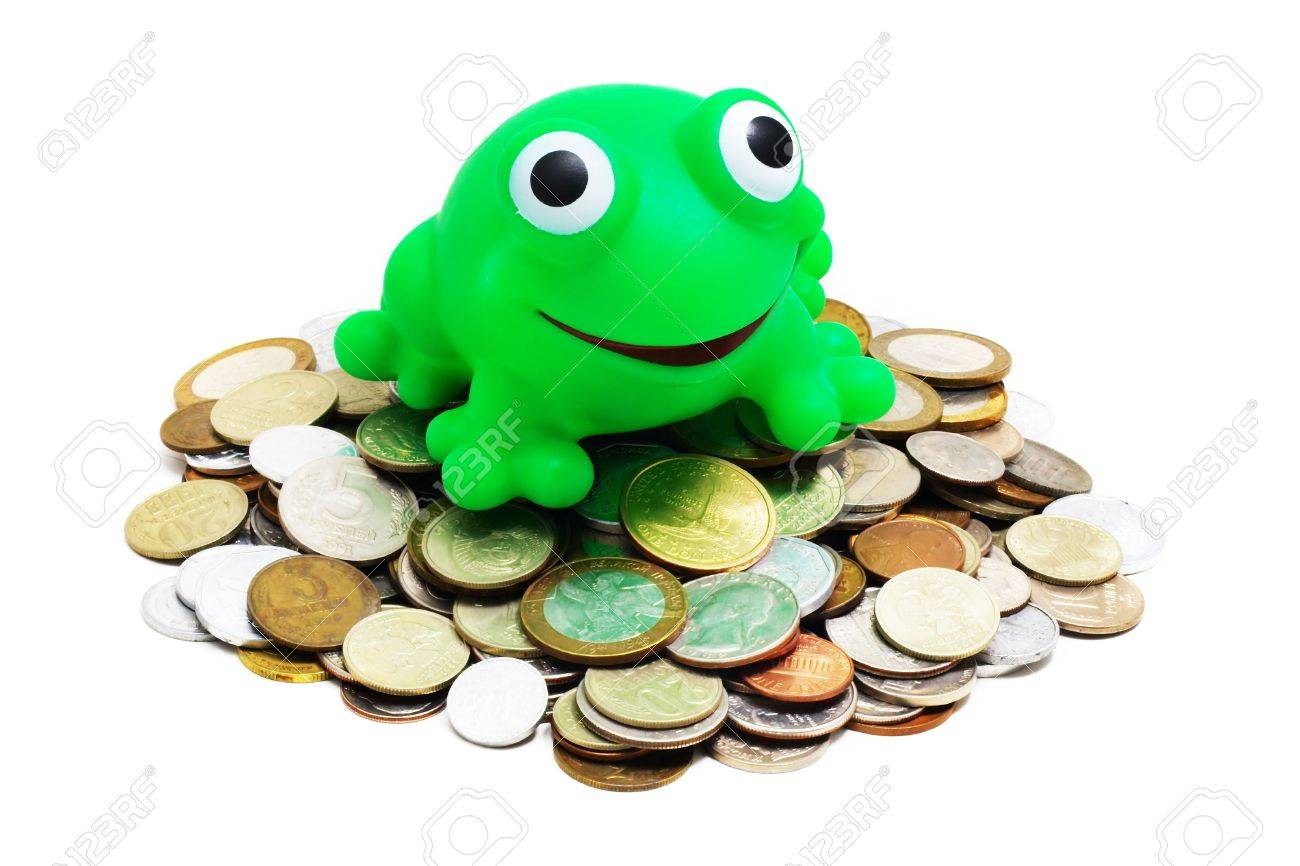 heaps of various coins and crazy frog (concept - greedy for money) on a white background - 819903 heaps of various coins and crazy frog (concept - greedy for money) on a white background - 819903