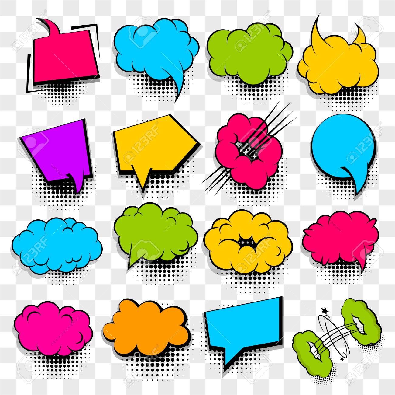 16 big set picture blank template pop art style comic text speech