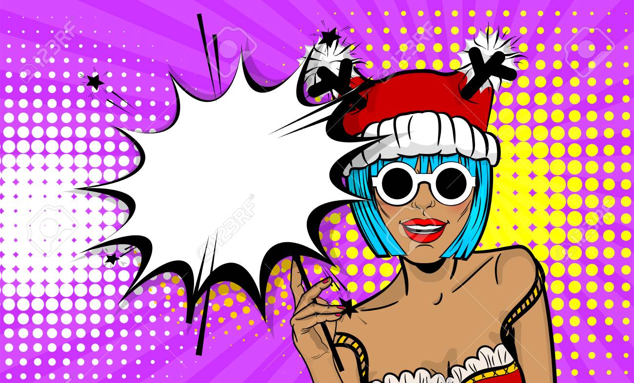 メリー クリスマス女性ポップアートは 線香花火を保持します のイラスト素材 ベクタ Image