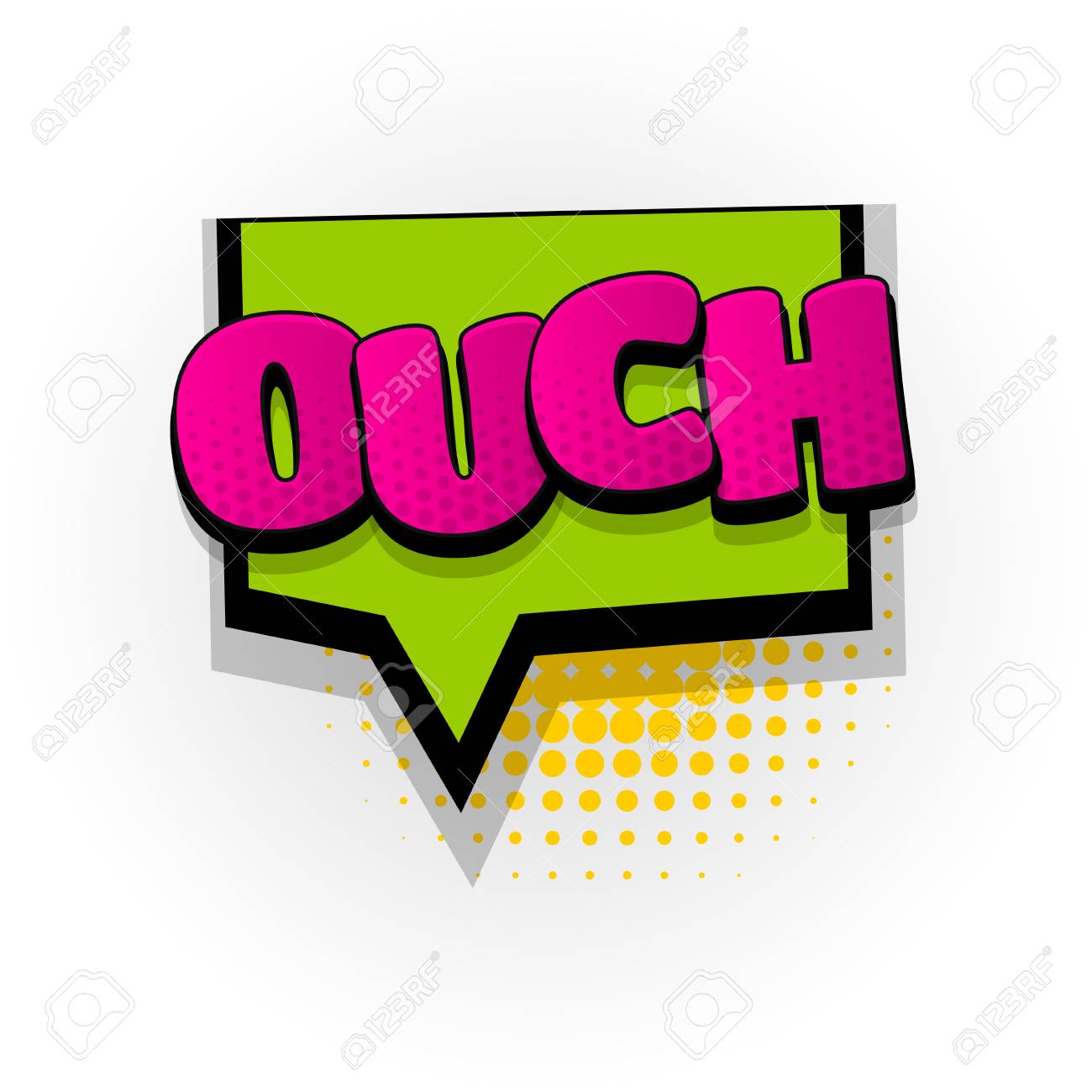 痛いおっと手描きの絵の効果 テンプレートコミックスピーチバブルハーフトーンドット背景 のイラスト素材 ベクタ Image