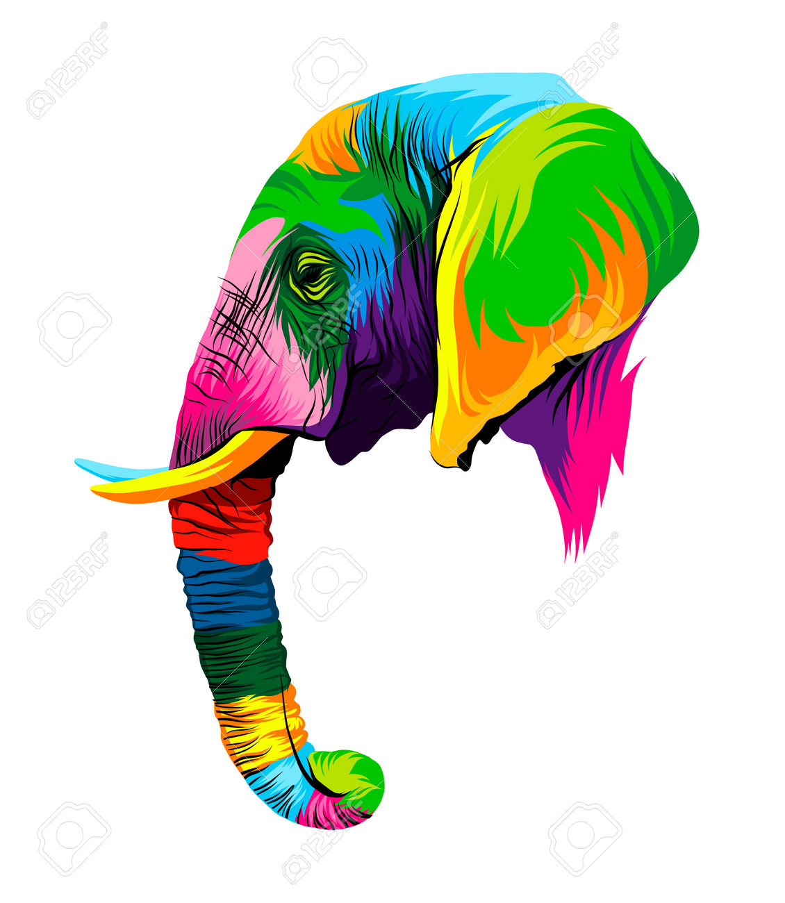 Abstract Elephant Head Portrait From Multicolored Paints. Colored Drawing  Royalty Free SVG, Cliparts, Vectors, and Stock Illustration. Image  184882051., image size:1130x1300