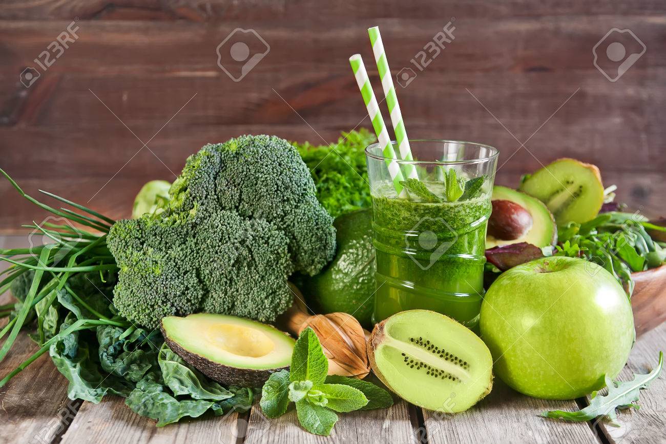 Green detox smoothie with raw vegetables and fruits - 38625938 Green detox smoothie with raw vegetables and fruits - 38625938