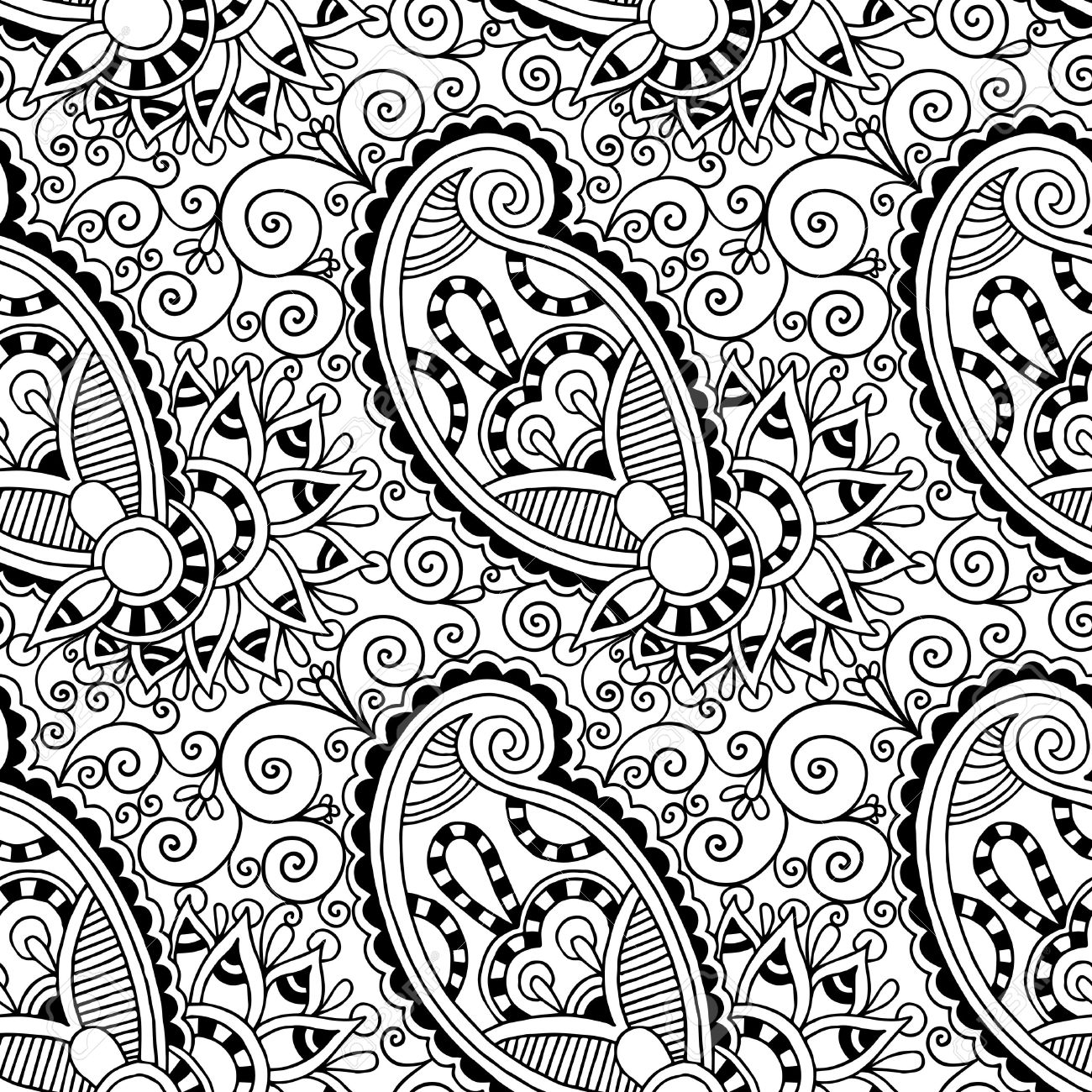 黒と白の華やかなシームレスな花ペイズリー デザインの背景 のイラスト素材 ベクタ Image 黒と白の華やかなシームレスな花ペイズリー デザインの背景 のイラスト素材 ベクタ Image