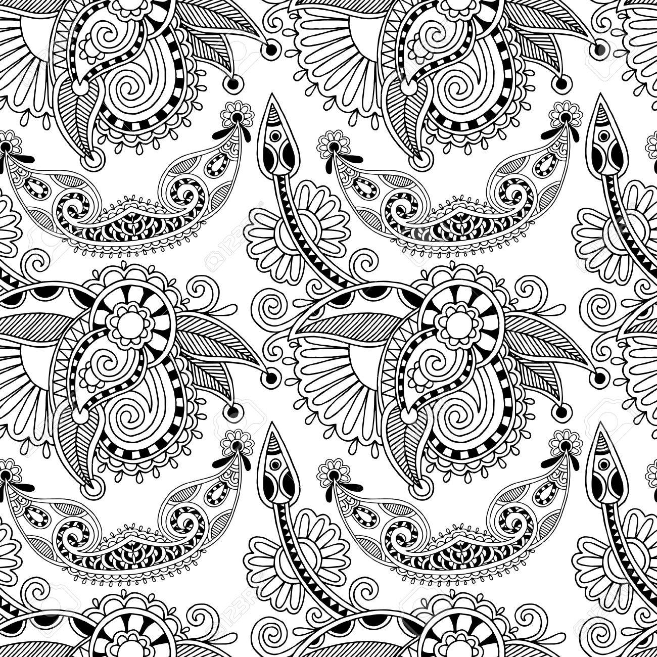 黒と白の華やかなシームレスな花ペイズリー デザインの背景 のイラスト素材 ベクタ Image 黒と白の華やかなシームレスな花ペイズリー デザインの背景 のイラスト素材 ベクタ Image