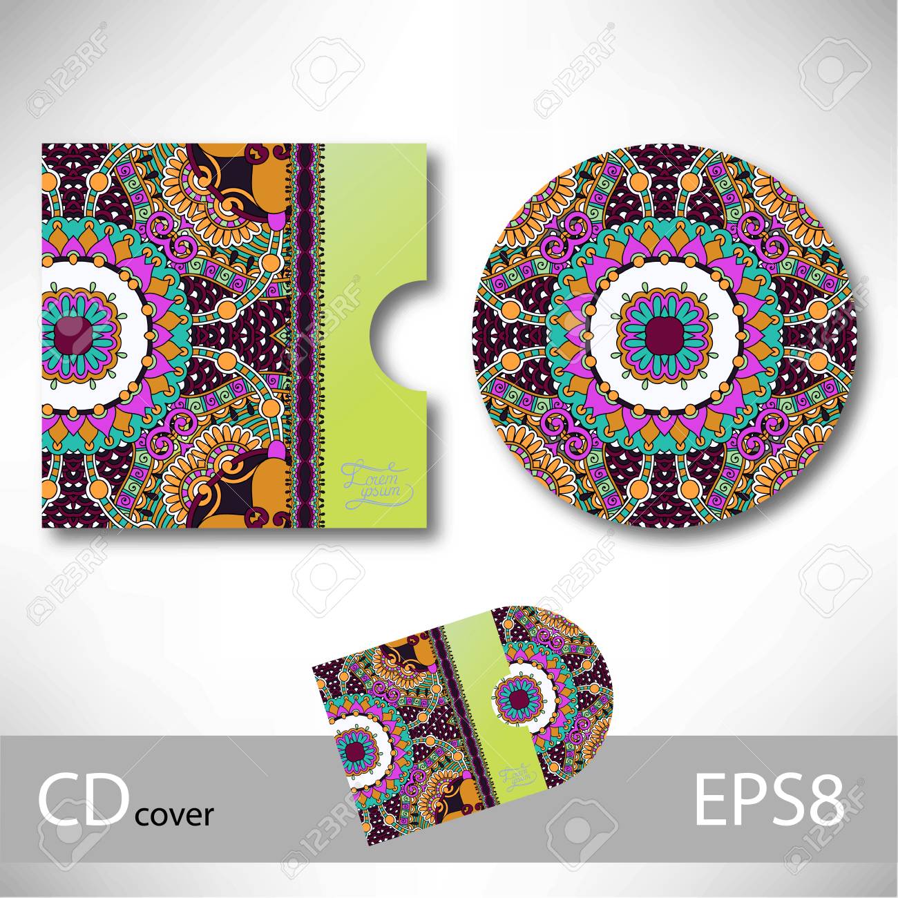 cd cover design template with ukrainian ethnic style ornament