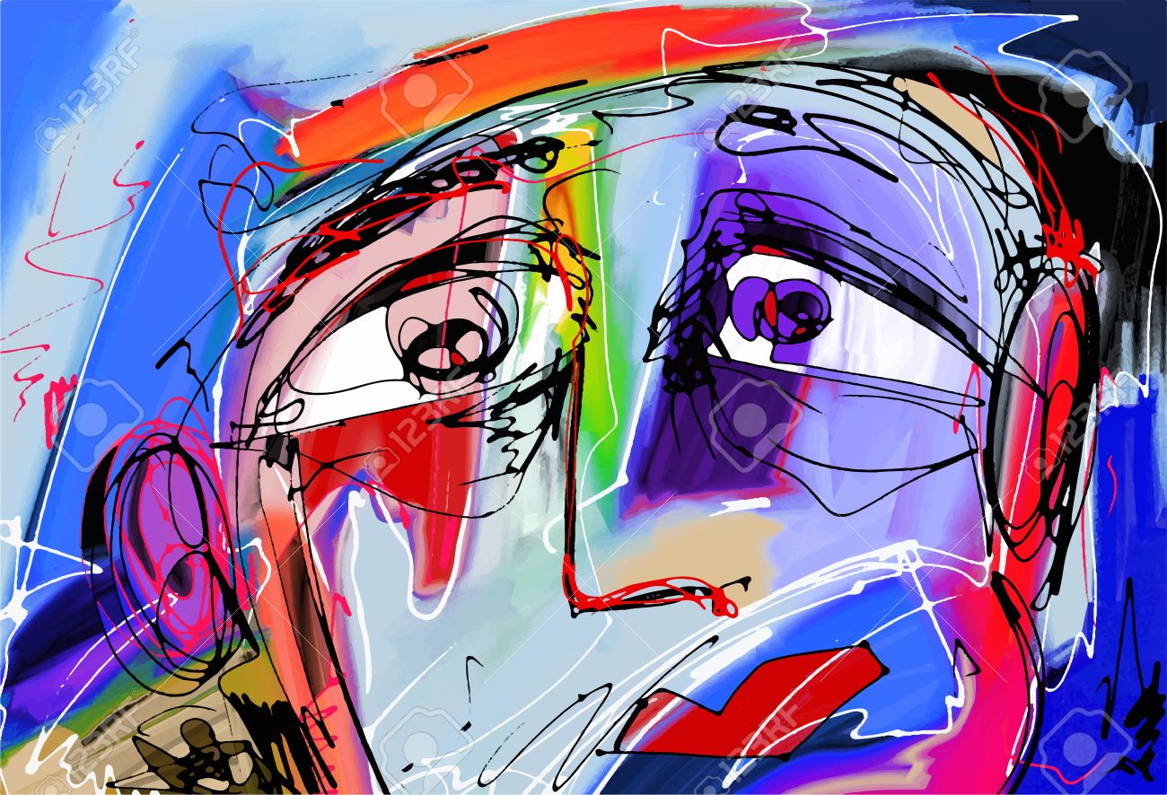 Originale Peinture Abstraite Numérique De Visage Humain La Composition Colorée Dans L Art Moderne Et Contemporain Parfait Pour La Décoration Intérieure Décoration De Page Web Et D Autres Illustration Vectorielle Clip Art Libres De