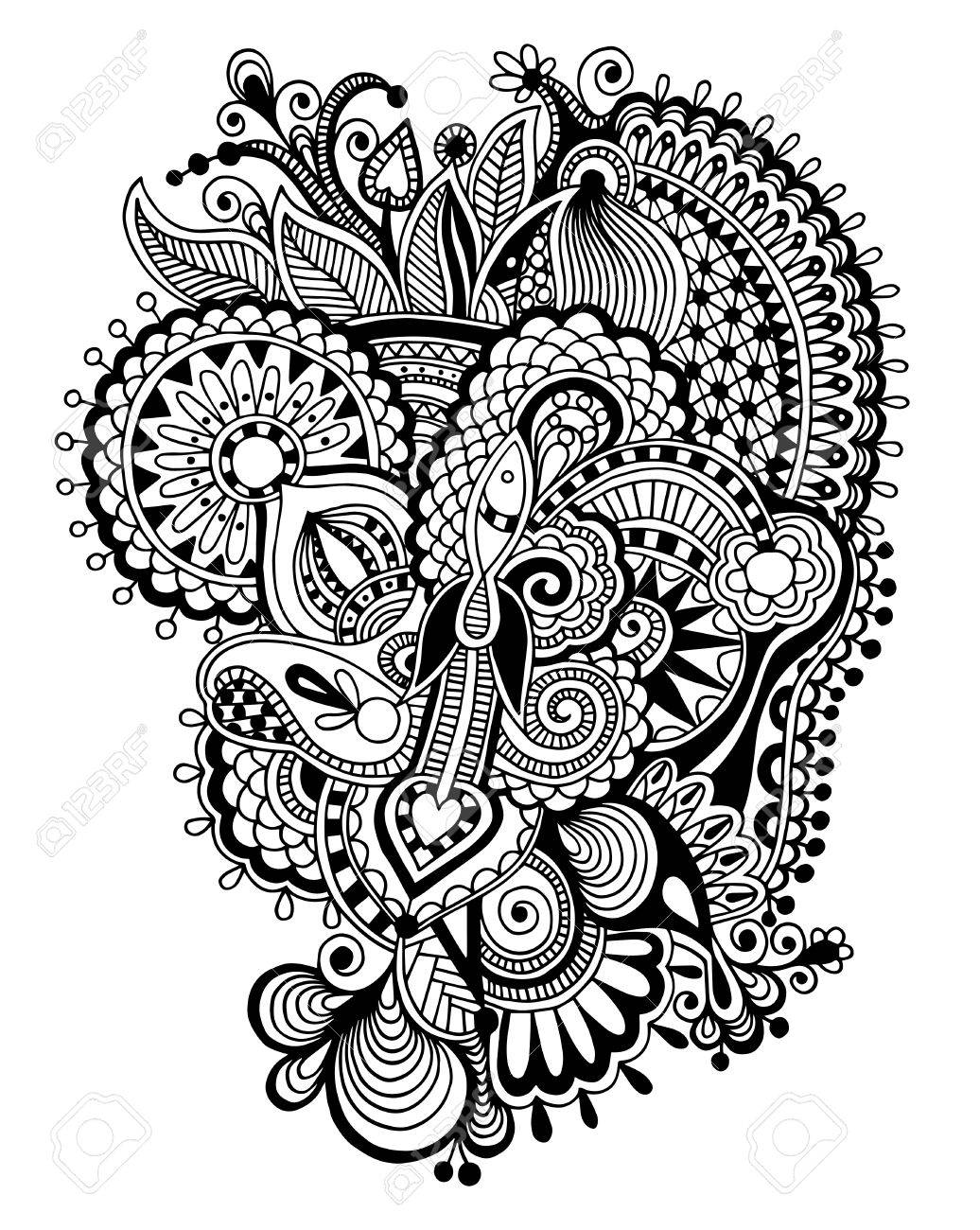 Schwarz Weiss Zentangle Linie Kunst Blume Zeichnung Grafik Druck Fur Ihr Design Vektor Illustration Lizenzfrei Nutzbare Vektorgrafiken Clip Arts Illustrationen Image