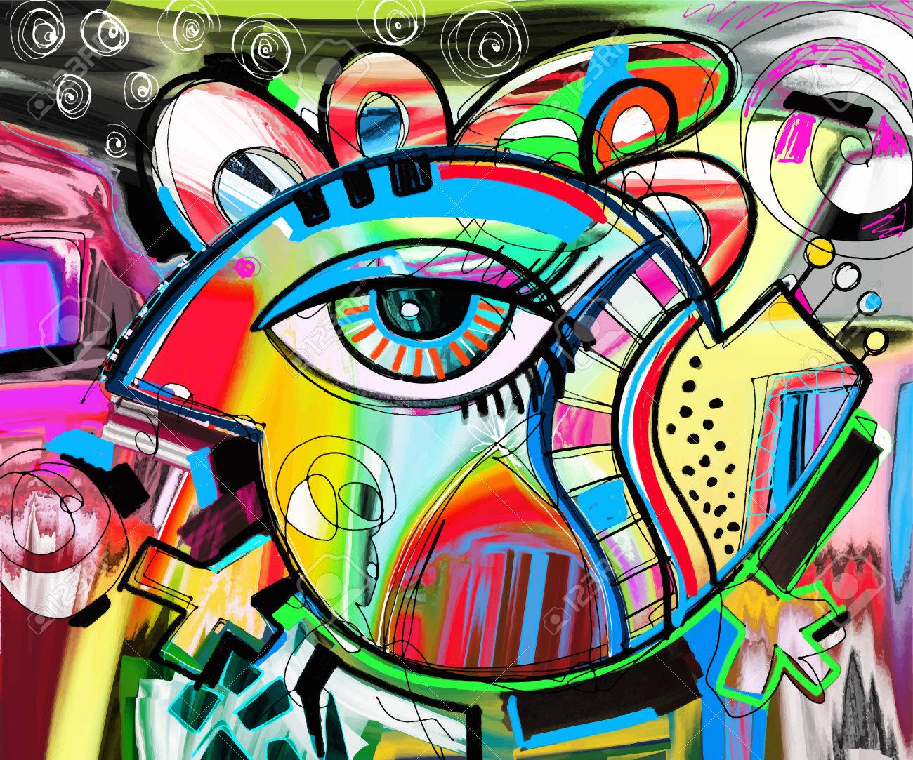 original abstraction composition of doodle bird digital painting