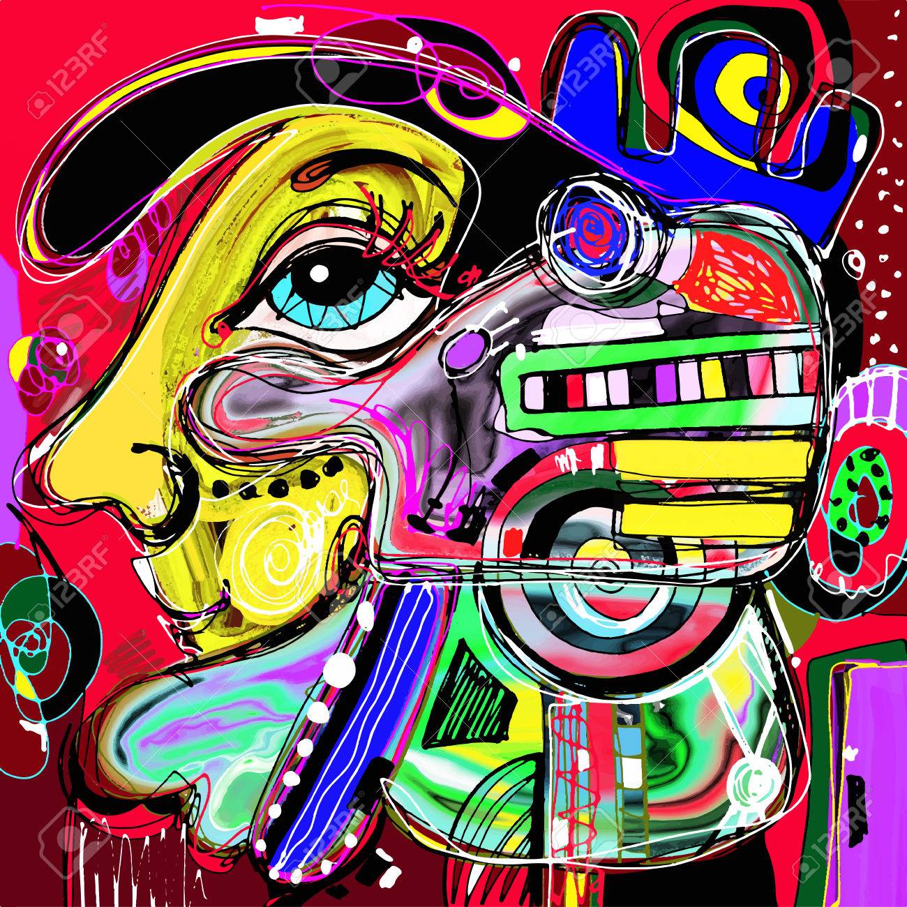 抽象画『鼻の赤い女』絵 現代美術 抽象画『鼻の赤い女』絵