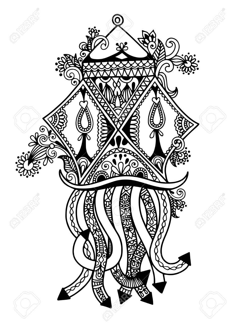 Black And White Sketch Drawing Of Ornamental Traditional Hanging Lamps  (kandil) For Indian Diwali Festival, Vector Illustration Royalty Free SVG,  Cliparts, Vectors, and Stock Illustration. Image 64468078., image size:922x1300
