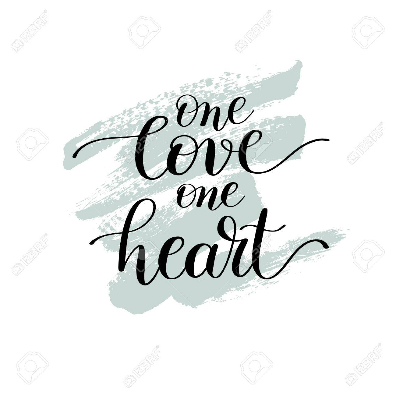 ワンラブ ワンハート手書きヴァルに愛について引用レタリング のイラスト素材 ベクタ Image