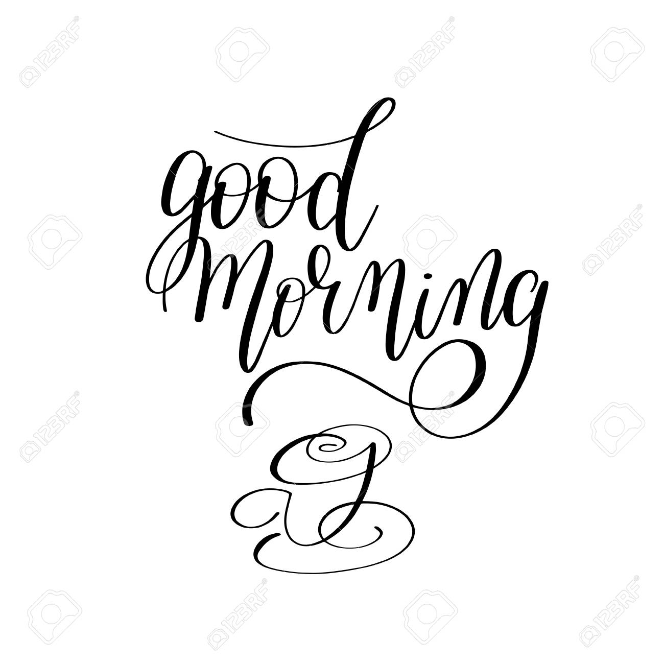 Good morning black and white hand written lettering stock vector 74297548