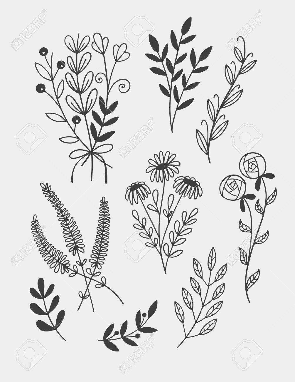 Little Branches And Florals For Tiny Tattoo Hand Draw Doodle