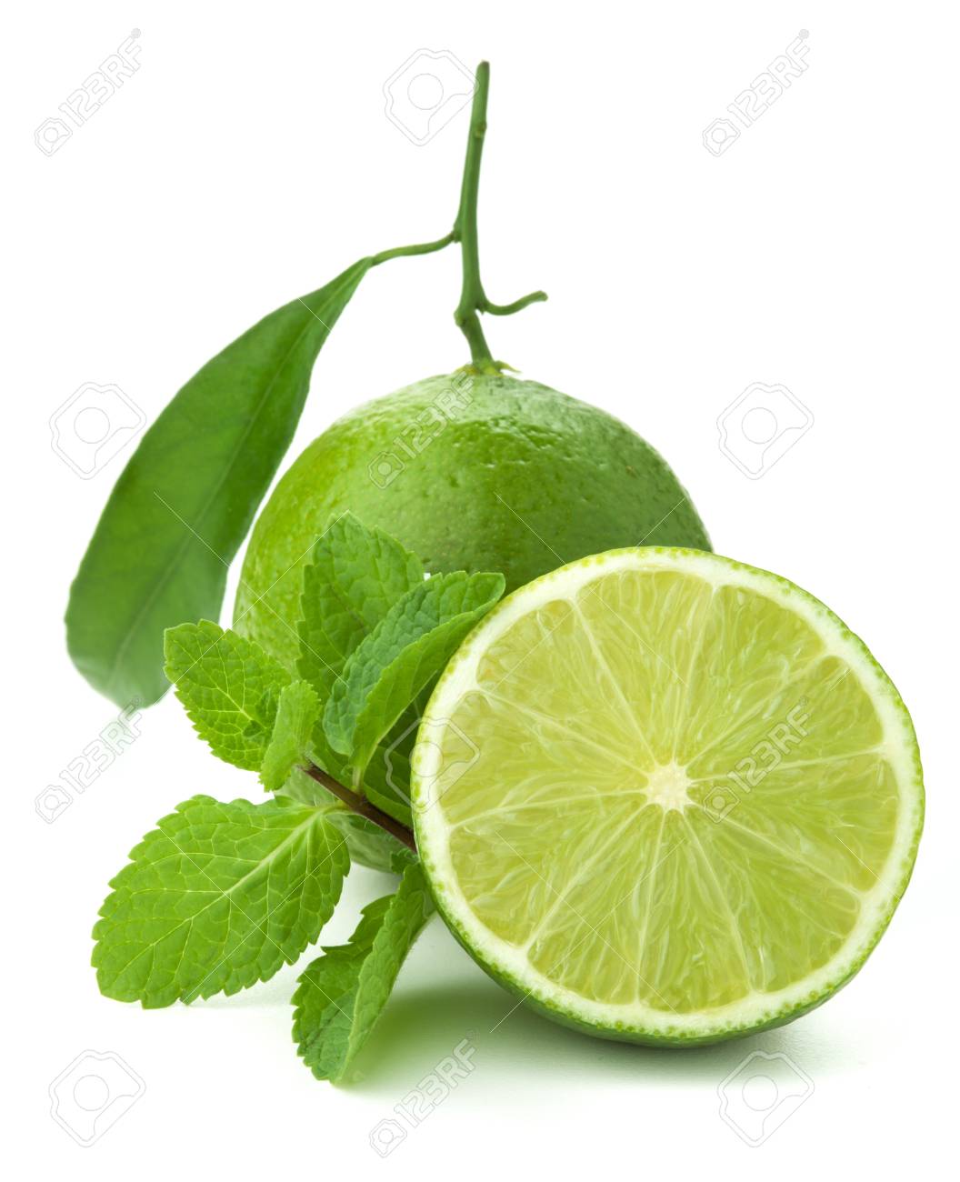 Ripe Lime And Mint Isolated On White Stock Photo Picture And Royalty Free Image Image