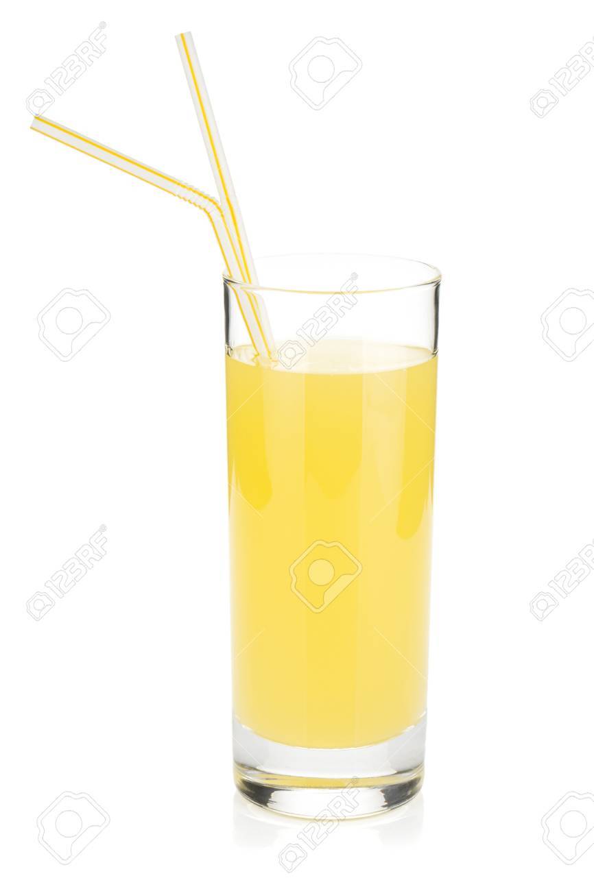 2 つのストローでレモン ジュースのグラス 白い背景に分離 の写真素材 画像素材 Image